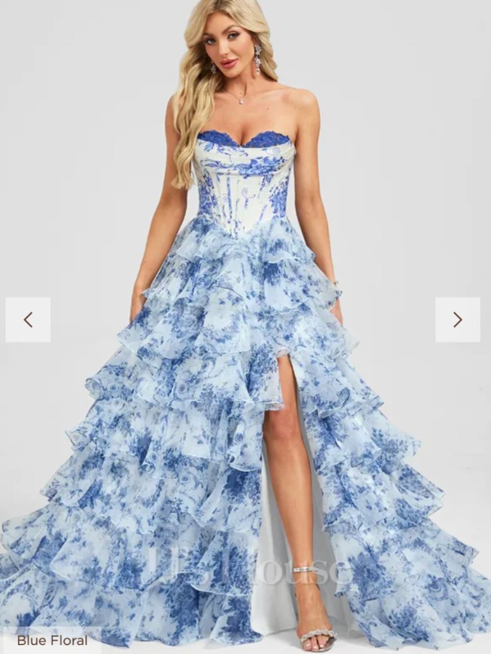 JJ's House Keilana Blue Floral Sweetheart Pleated Dress
